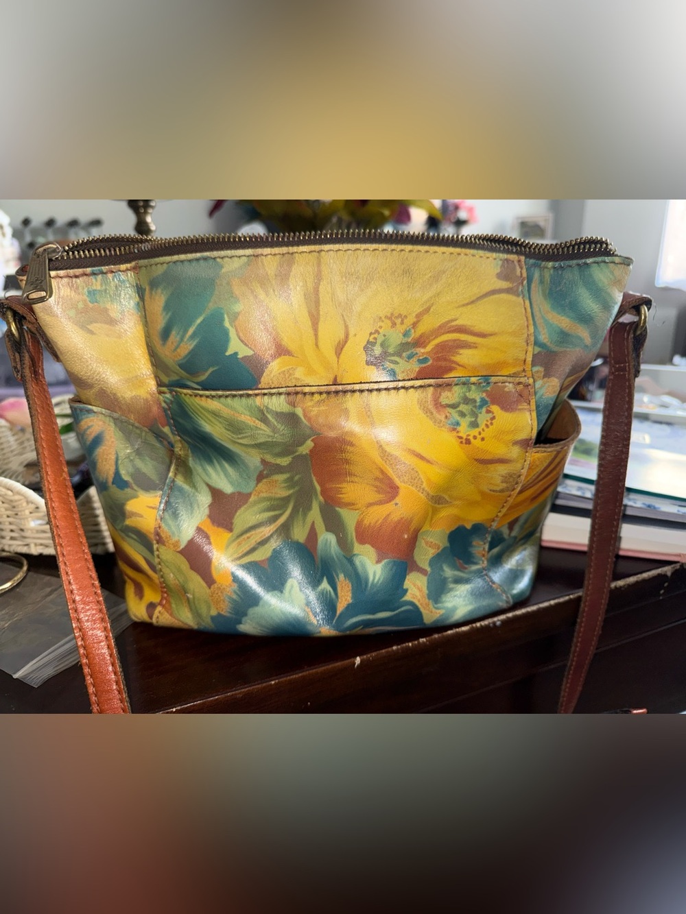 Patricia Nash Yellow & Teal Floral Crossbody handbag
